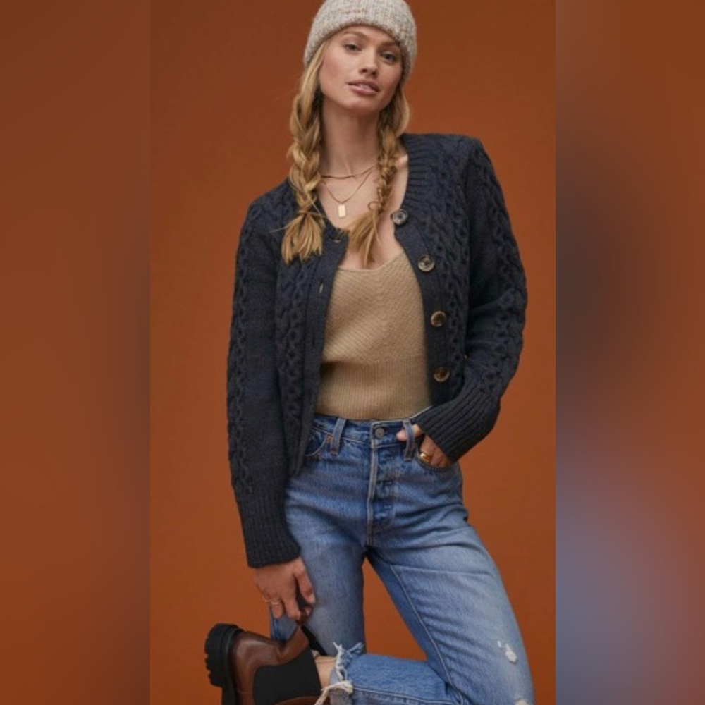 Maeve Dark Blue Cable Knit Cardigan